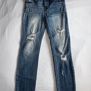 Women's Straight Leg Distressed Jeans - Medium Blue